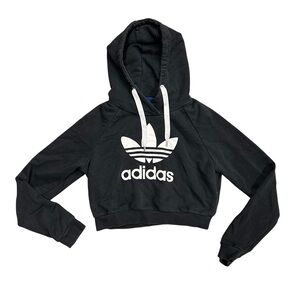 Adidas Trefoil Womens Medium Crop‎ Hoodie Sweatshirt Black/White